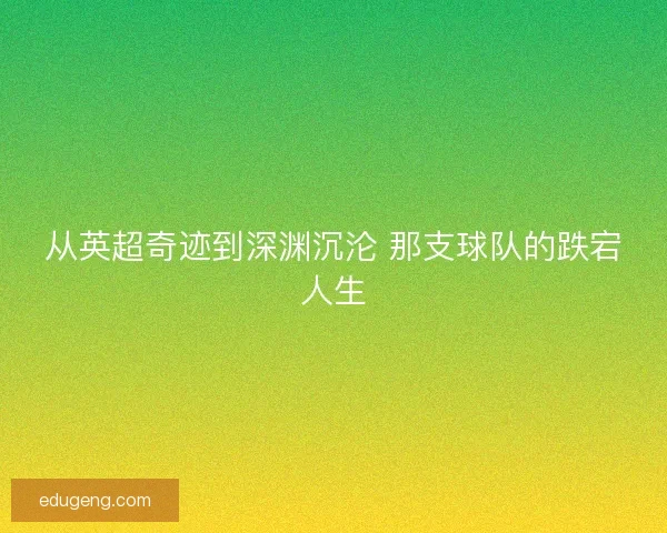 从英超奇迹到深渊沉沦 那支球队的跌宕人生 从英超奇迹到深渊沉沦 那支球队的跌宕人生
